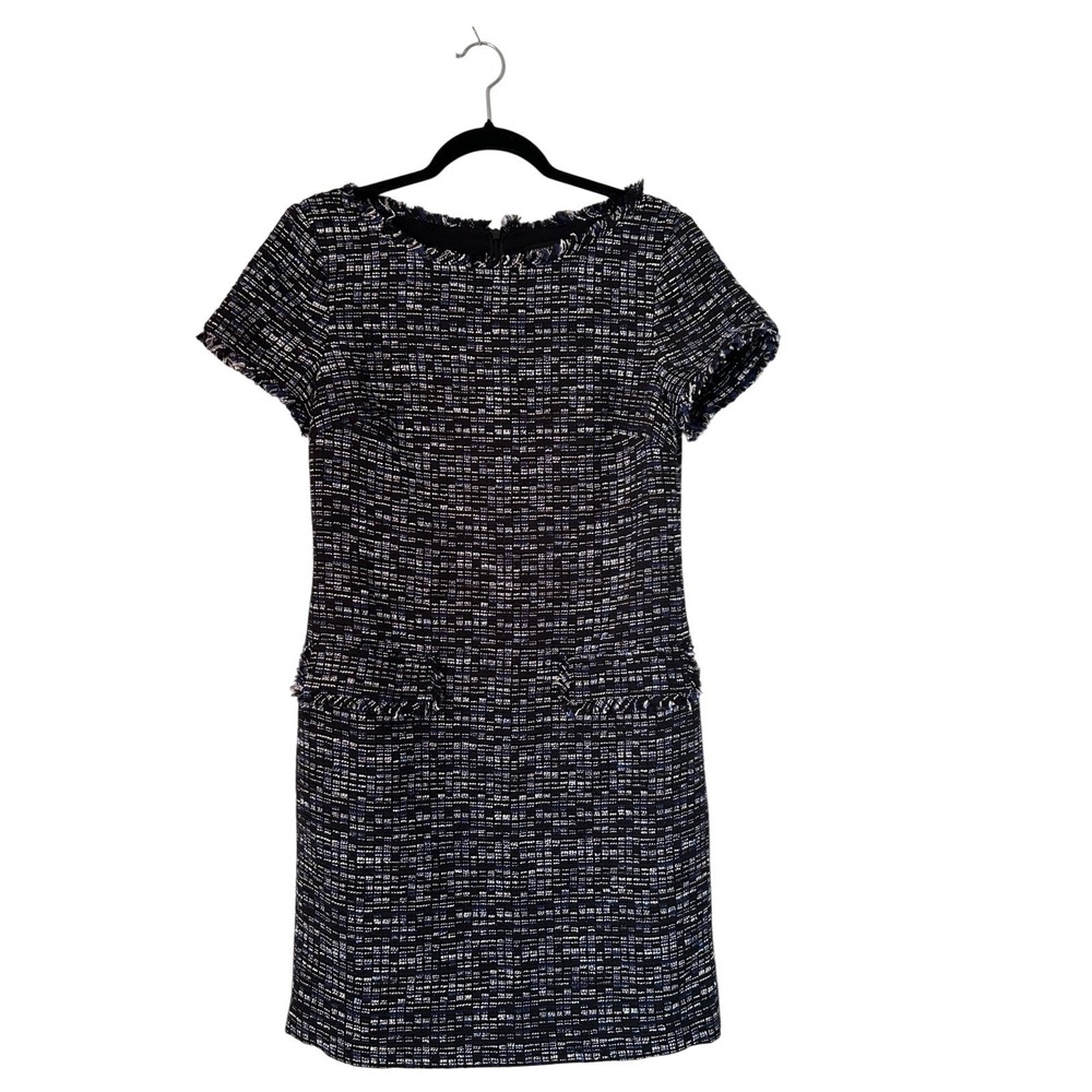 Banana Republic Short Sleeve Tweed Shift Dress Size 6 Black White Woven Office